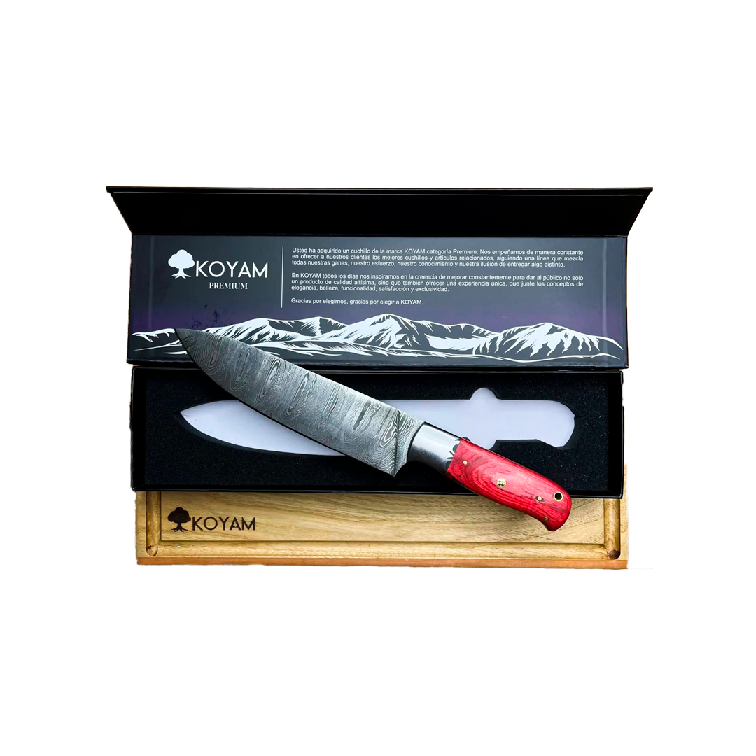 Cuchillo Chef Rojo Acero Damasco Koyam - Imagen 2
