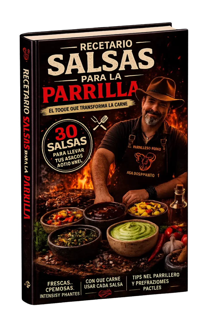 Recetario digital con 30 salsas para carnes, pollo, cerdo y parrilla.
